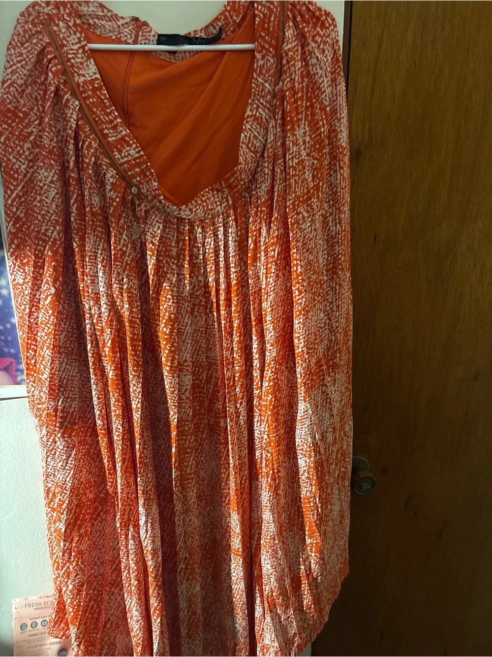 MYNT 1792 Orange and White Printed A-Line Pleated Skirt with Gold Zip